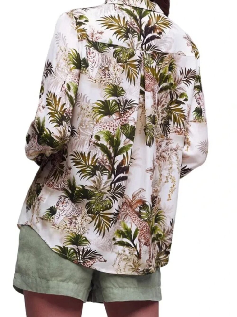 L'agence Nina Jungle Print Silk Blouse Antique White S NWOT - Picture 5 of 8
